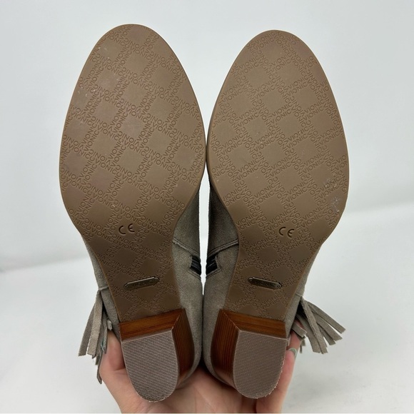 Vionic Western Faros Gray Leather Fringed Studded Ankle Boots Size 7 Almond Toe - Picture 9 of 12